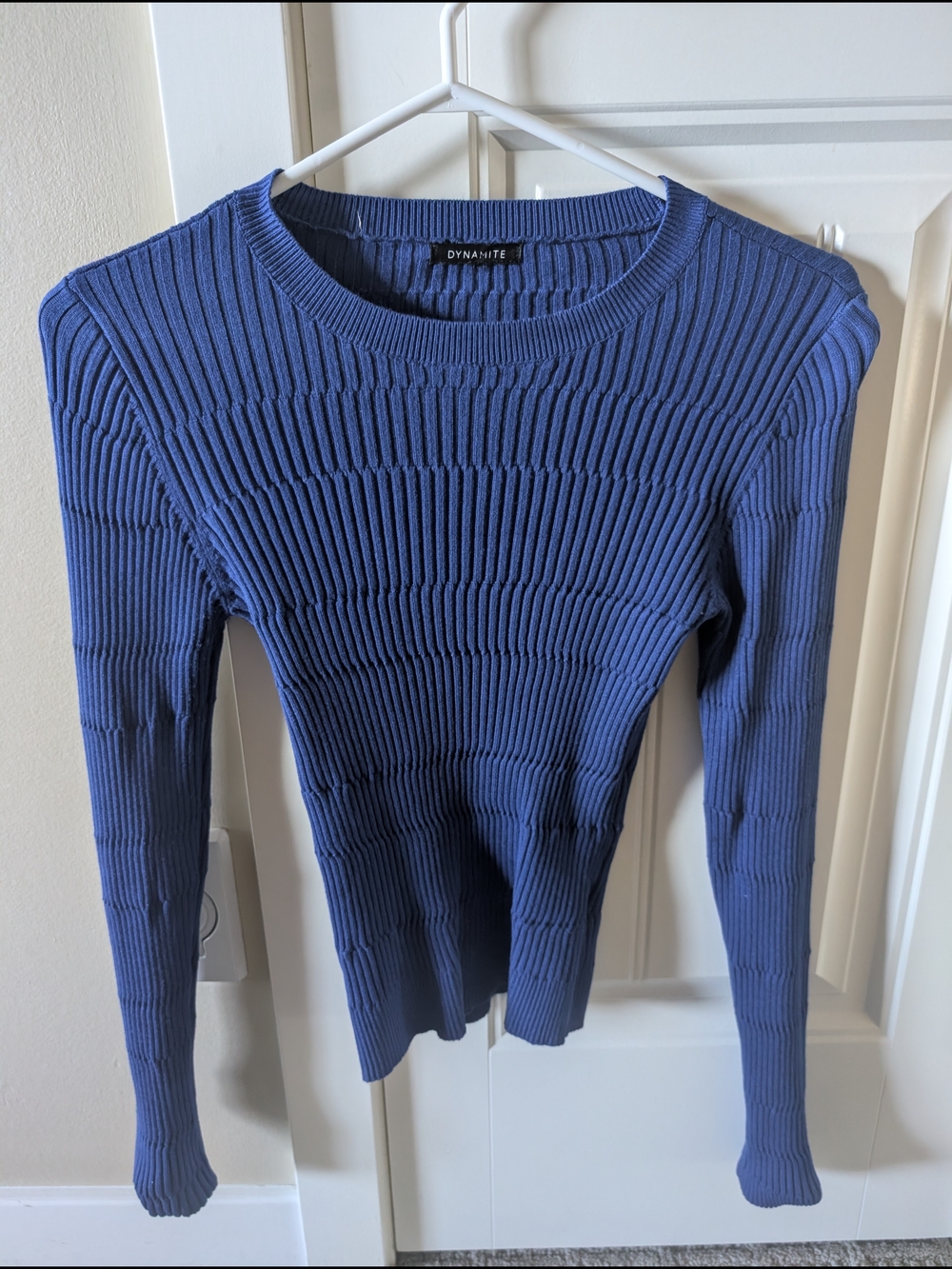 Dynamite Ribbed Scoop-Neck Long Sleeve Sweater in Cobalt